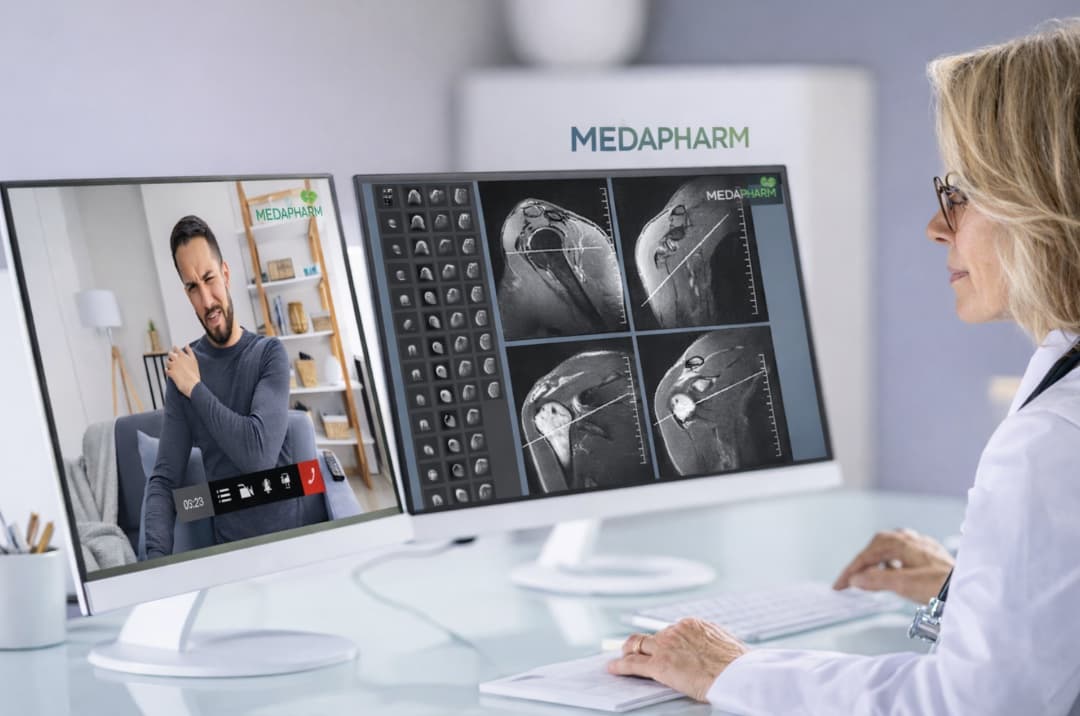 Un médecin en téléconsultation Medapharm consulte l'imagerie médicale d'un patient